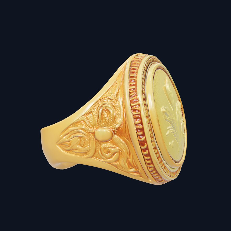 Luxurious Gold Signet Ring with Gemstone model pack